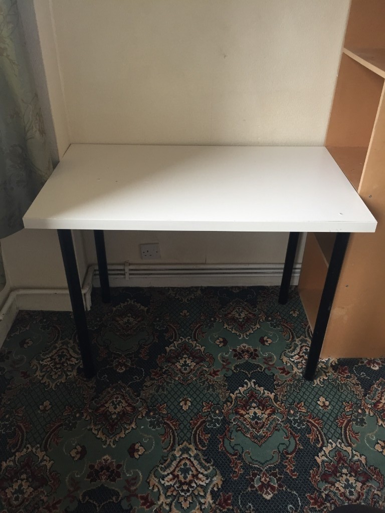ikea office small desk/ table white surface, black legs 73x100x60 cm