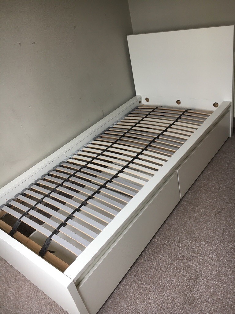 Ikea Malm Bed Frame With 2 Strorage Drawers And Lonset Slatted
