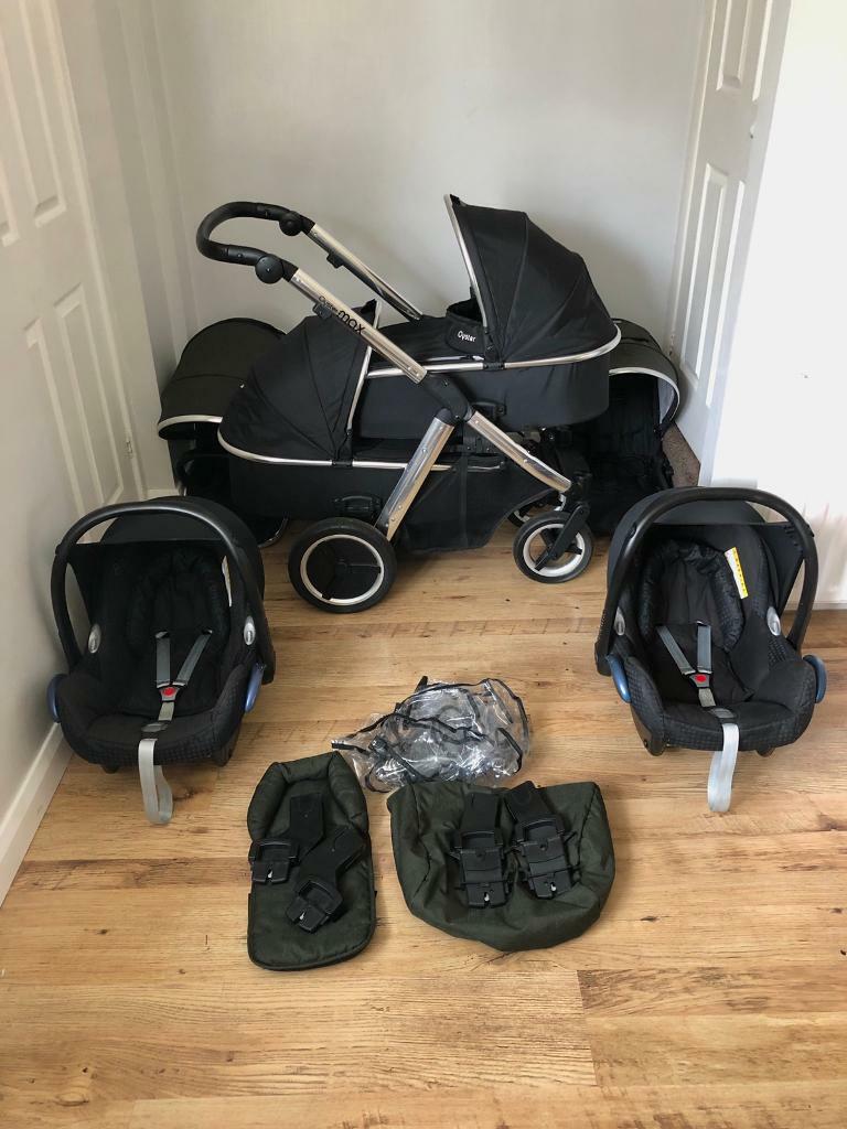 oyster max 2 tandem double pram travel system 3in1 full twin set maxi cosi black khaki unisex
