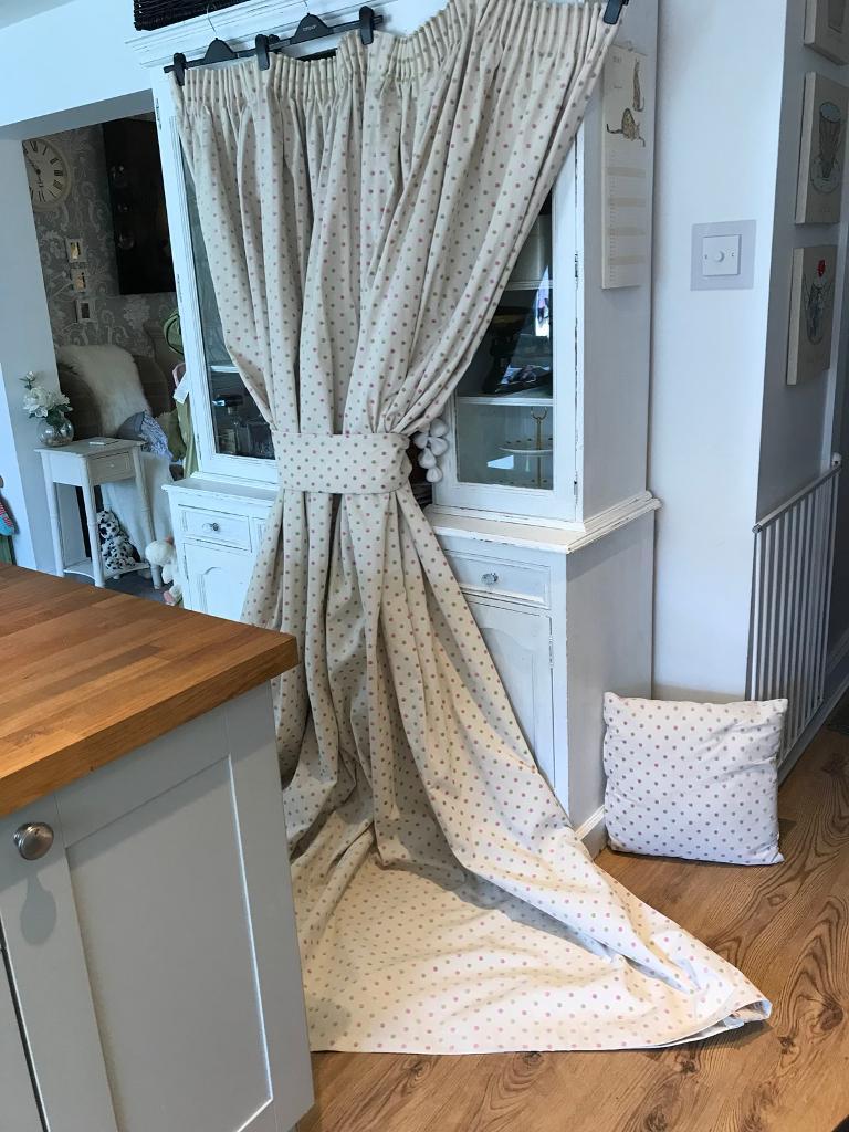 Huge Blackout Curtains Shabby Chic Cream Pink Polka Dot In