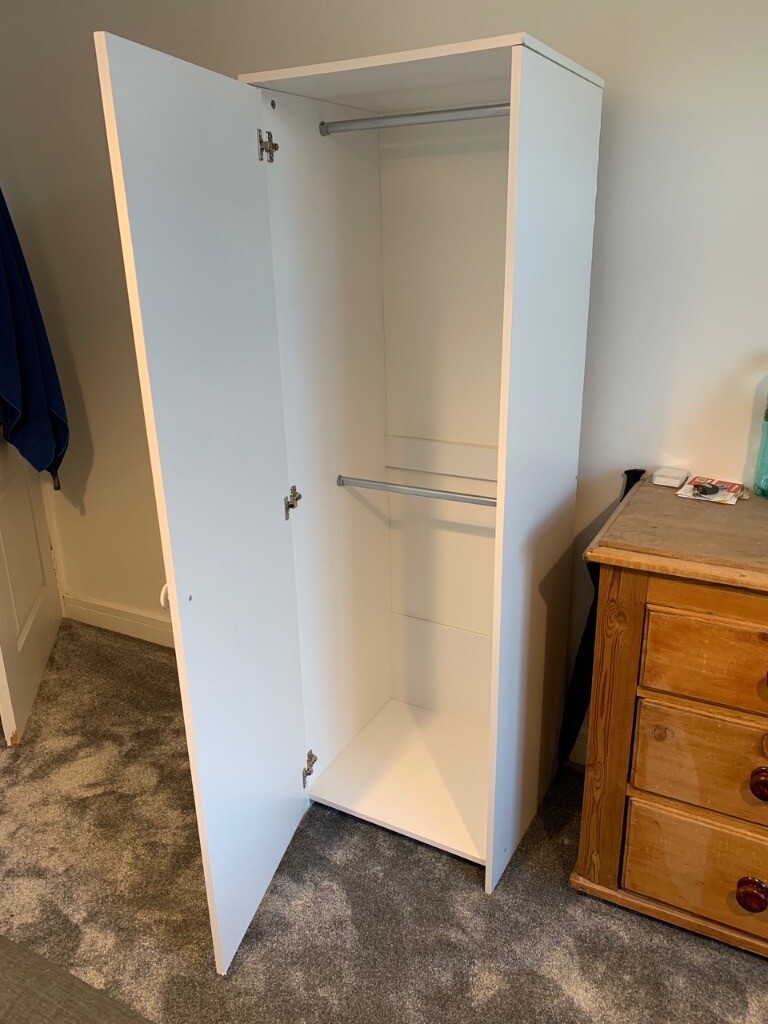 As New White Single Ikea 1 Door Wardrobe 2 Hanging Rails In