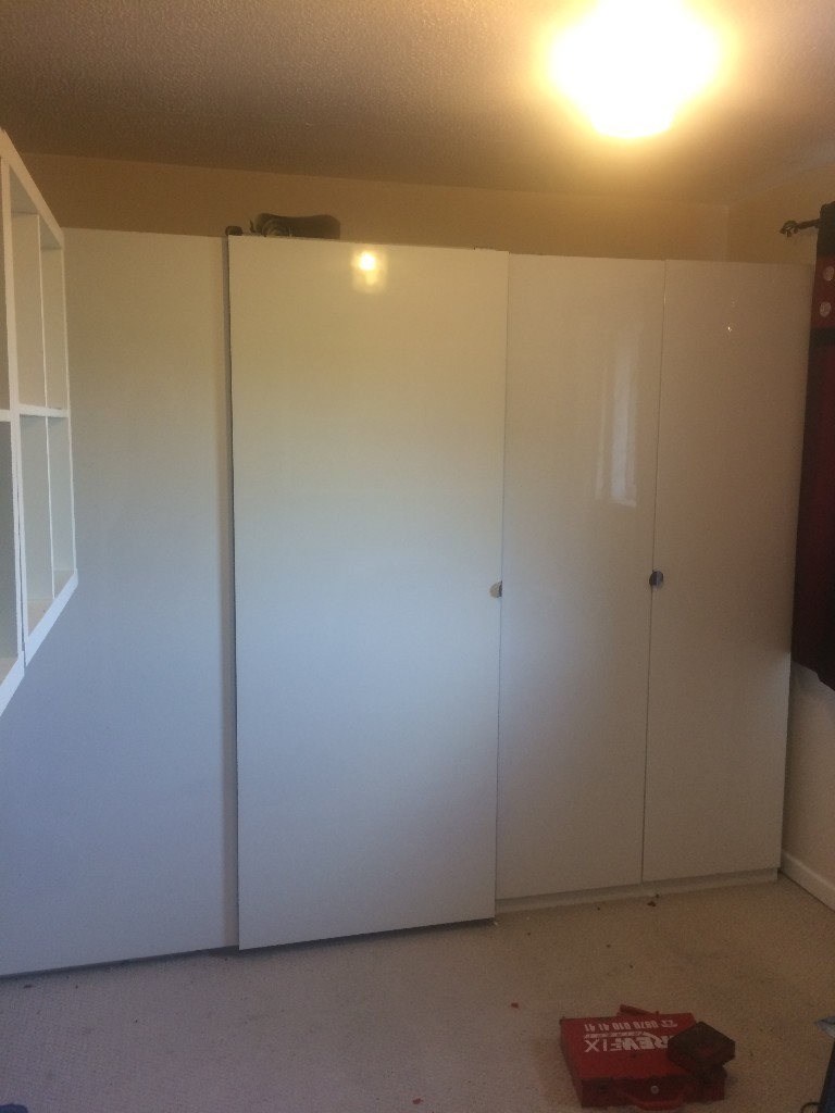 Ikea Pax White Gloss Fitted Wardrobes With Extras In