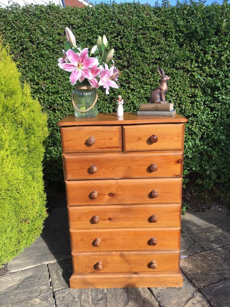 Solid PINE Tallboy Chest of Drawers Shabby chic Wood vintage in