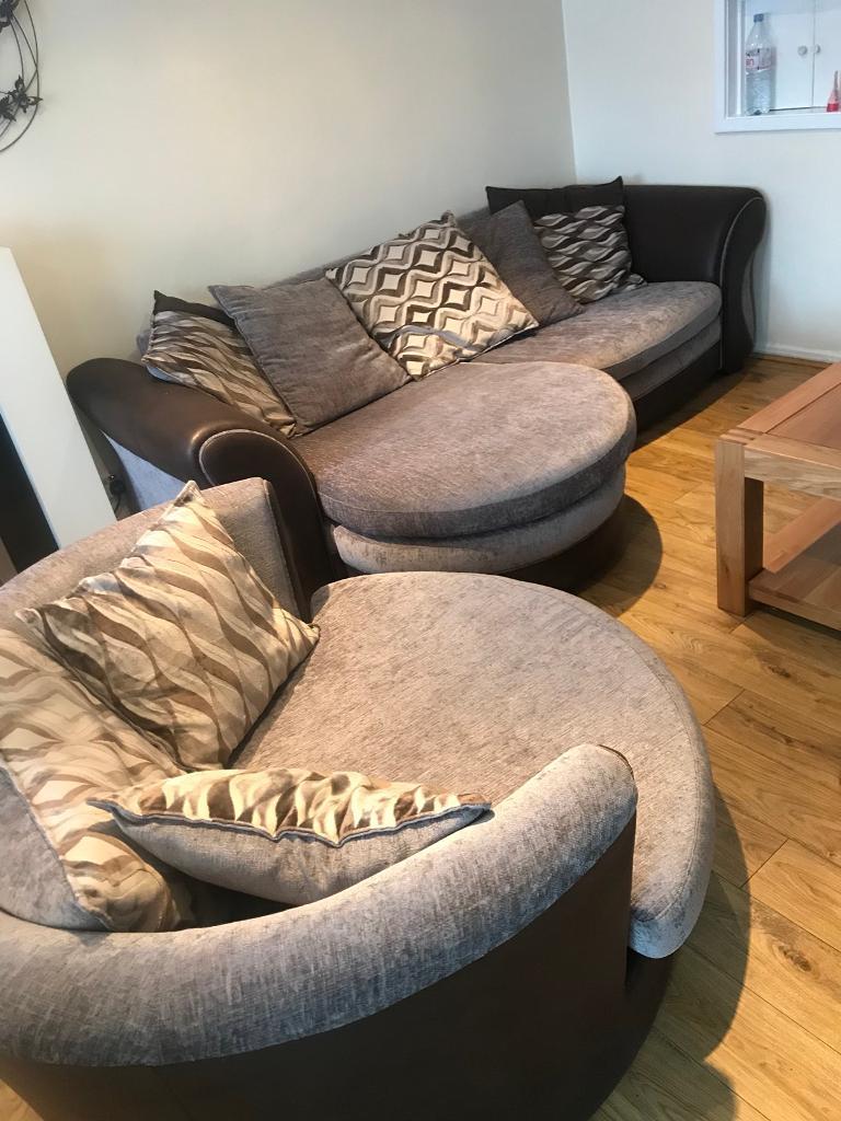 Dfs Corner Sofa And Snuggle Swivel Chair And Footstall In Radlett
