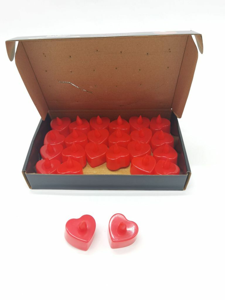 Set 24 Pz Candele Led Lumini Forma Di Cuore Rossi Batteria Luce Decorazione bal