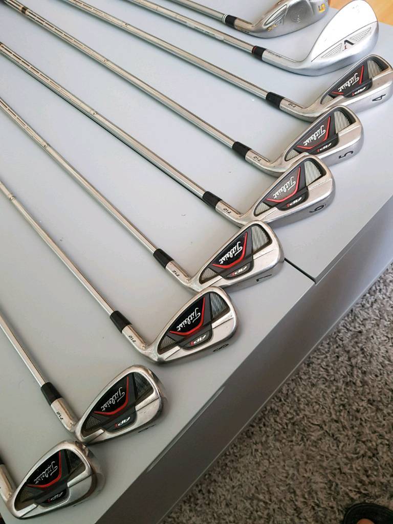 Set of Golf Irons plus Wedge and Hybrid Tielist, Nike, Cleveland Golf
