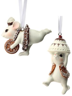 3'' White Mouse with Gingerbread Cake and Cookie Christmas Ornament Set of 2