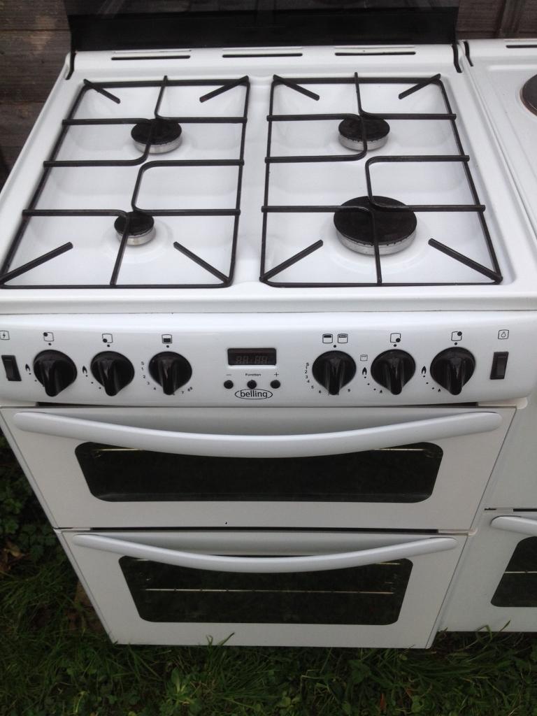 Belling gas cooker double oven with electric grill 60 cm white in