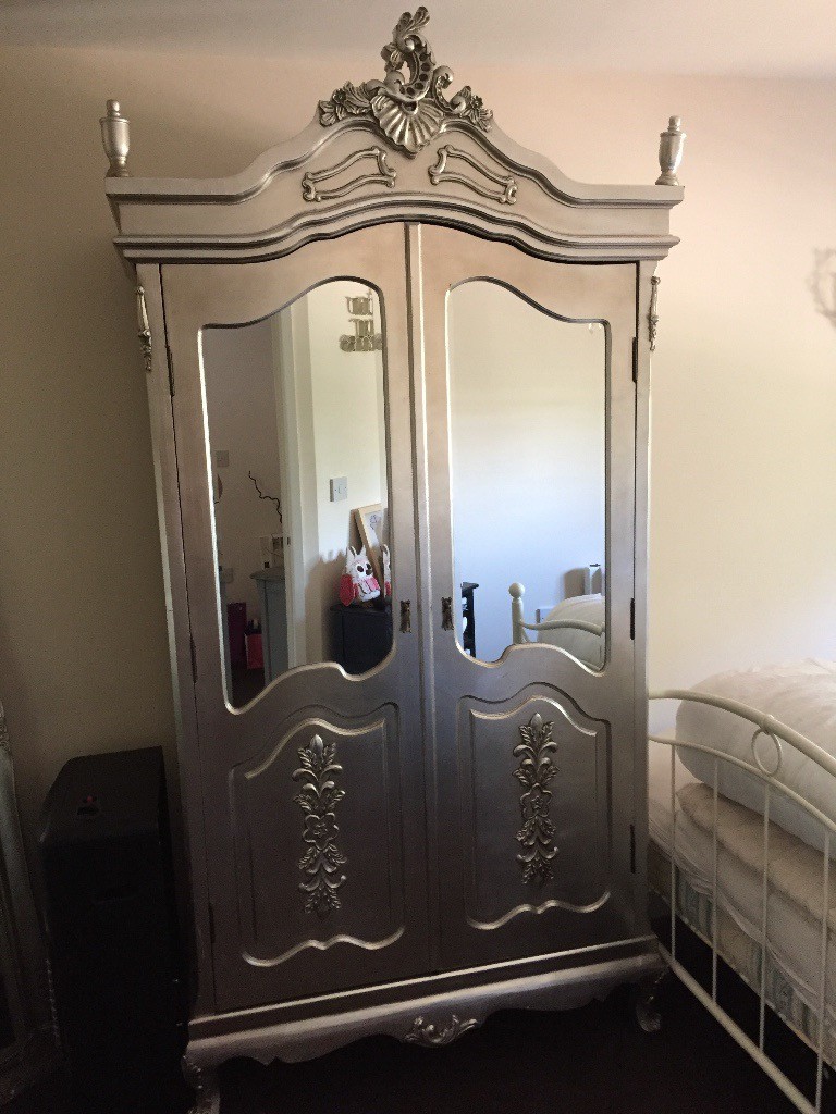 Double mirrored silver armoire wardrobe in Studley, Warwickshire