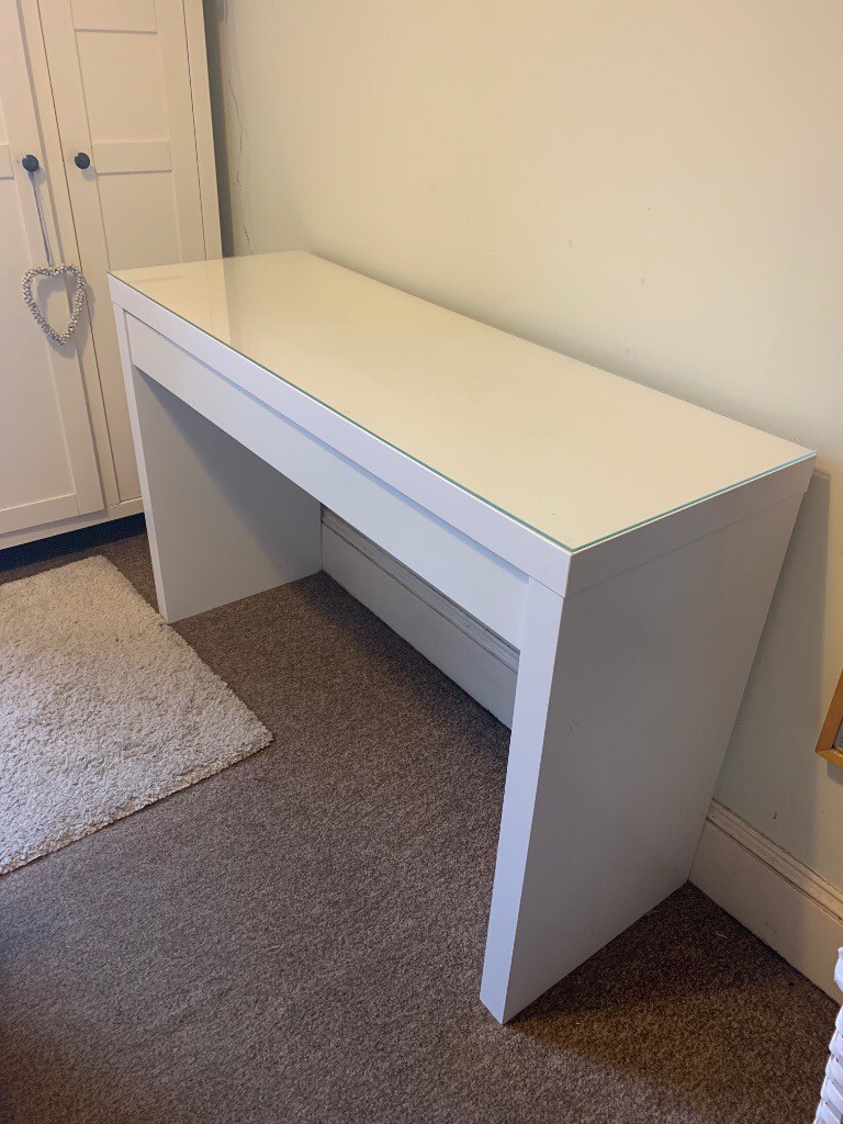 Malm Ikea White Dressing Table with Glass Top and Chair in Clapham