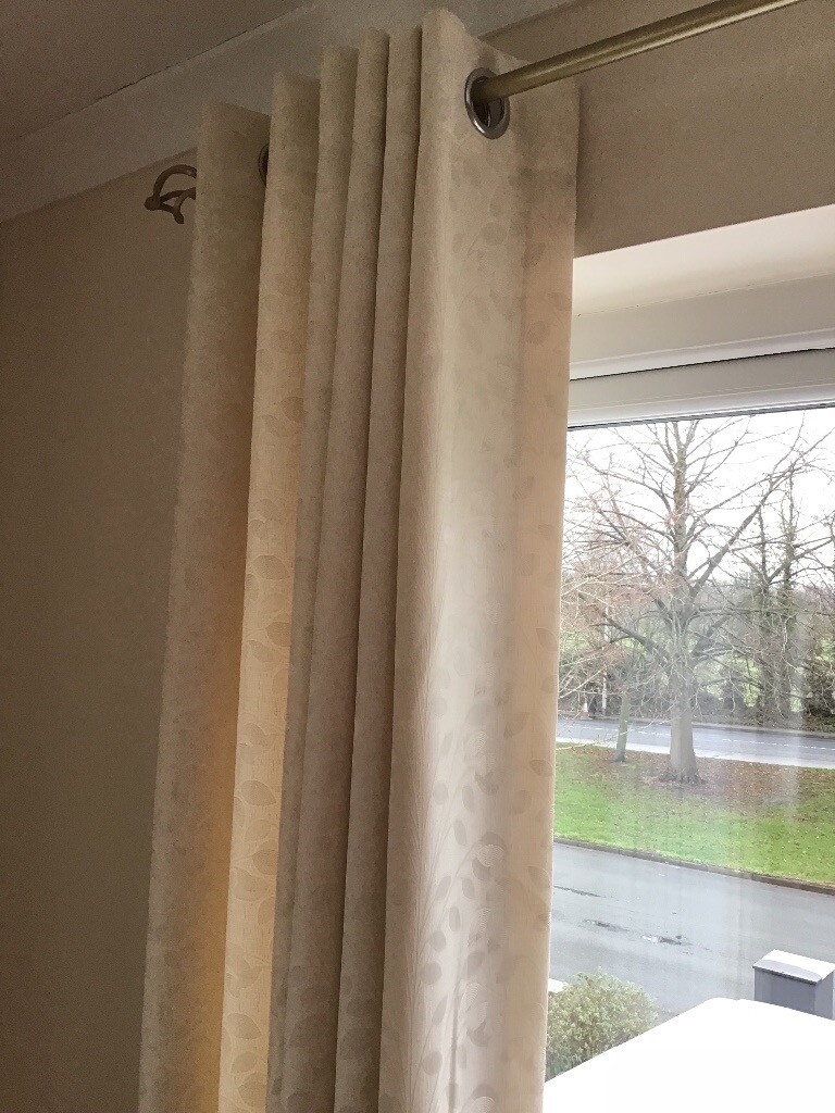 2 pairs 1 piece Cream self print eyelet curtains and 3 gold curtain poles in Cheadle Manchester $ 86 JPG