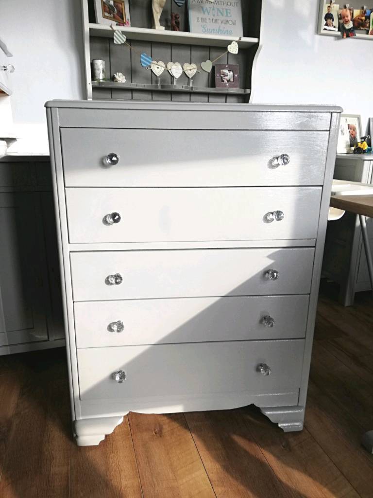 Upcycled Vintage Solid Wood Tall Chest Of Drawers Freshly Painted