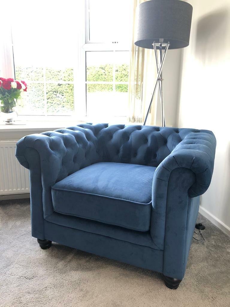 Blue velvet chesterfield armchair in Dewsbury, West Yorkshire Gumtree