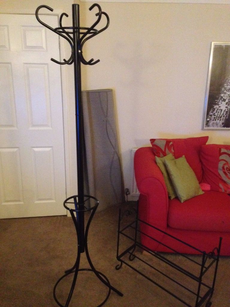 Black Metal Vintage Hat / Coat Stand and Shoe Rack Dunelm Mill, Like