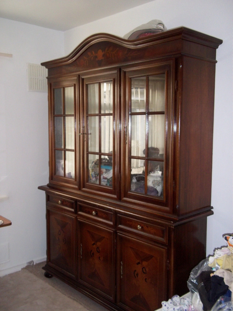 Large Display Cabinet Glass Doors Inlaid Wood Design