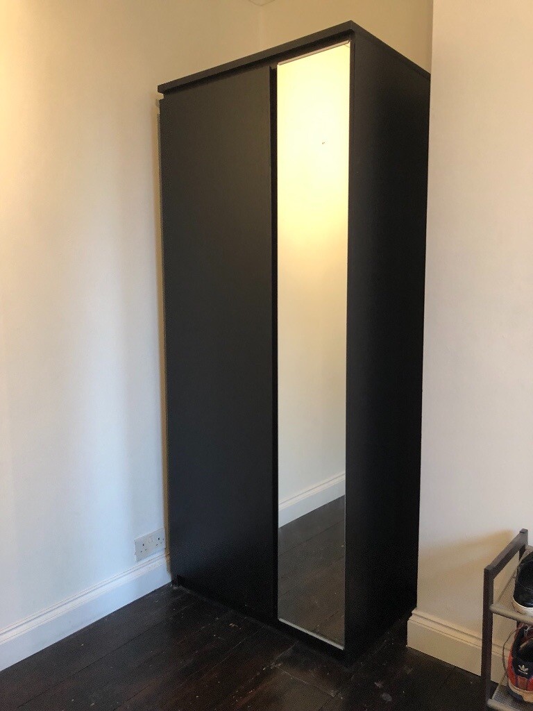 2 X Ikea Malm Black Double Wardrobe With Mirror In Gravesend