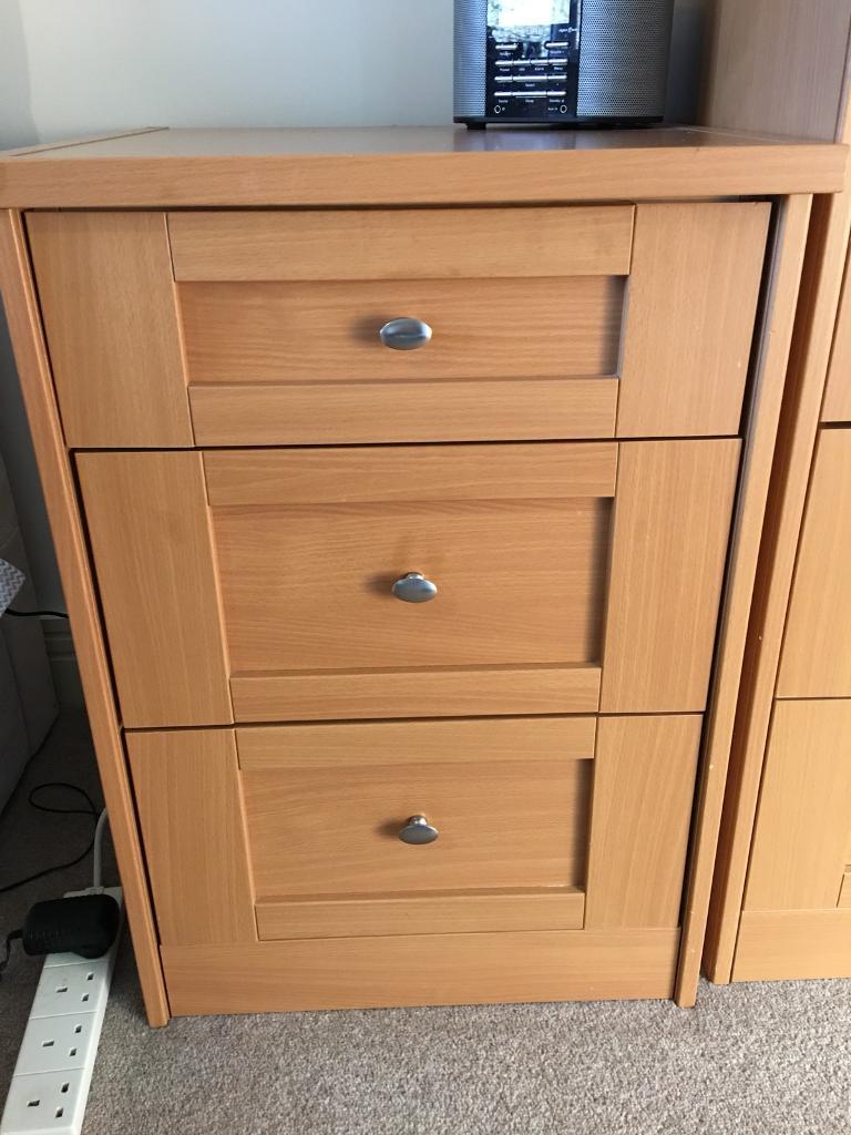 Set of bedside and tall chest of drawers (matching) in