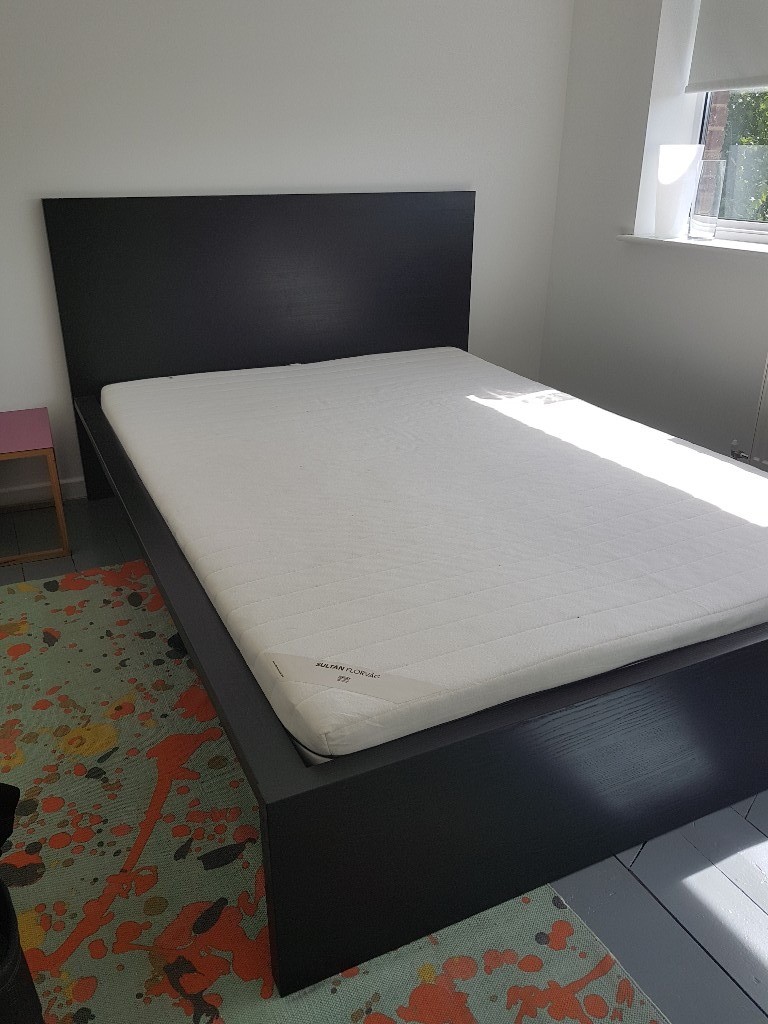 Ikea Malm Black Double Bed And Underbed Storage Drawers For Sale