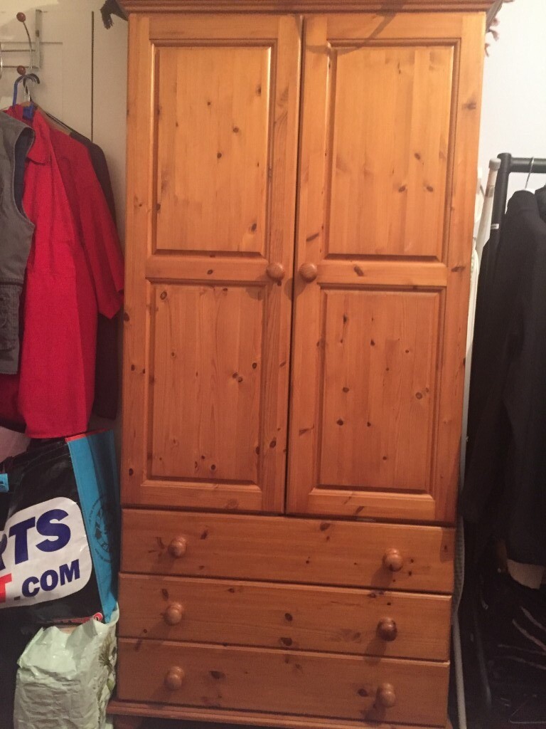 Pine Wardrobe With 3 Drawers Fully Assembled Free
