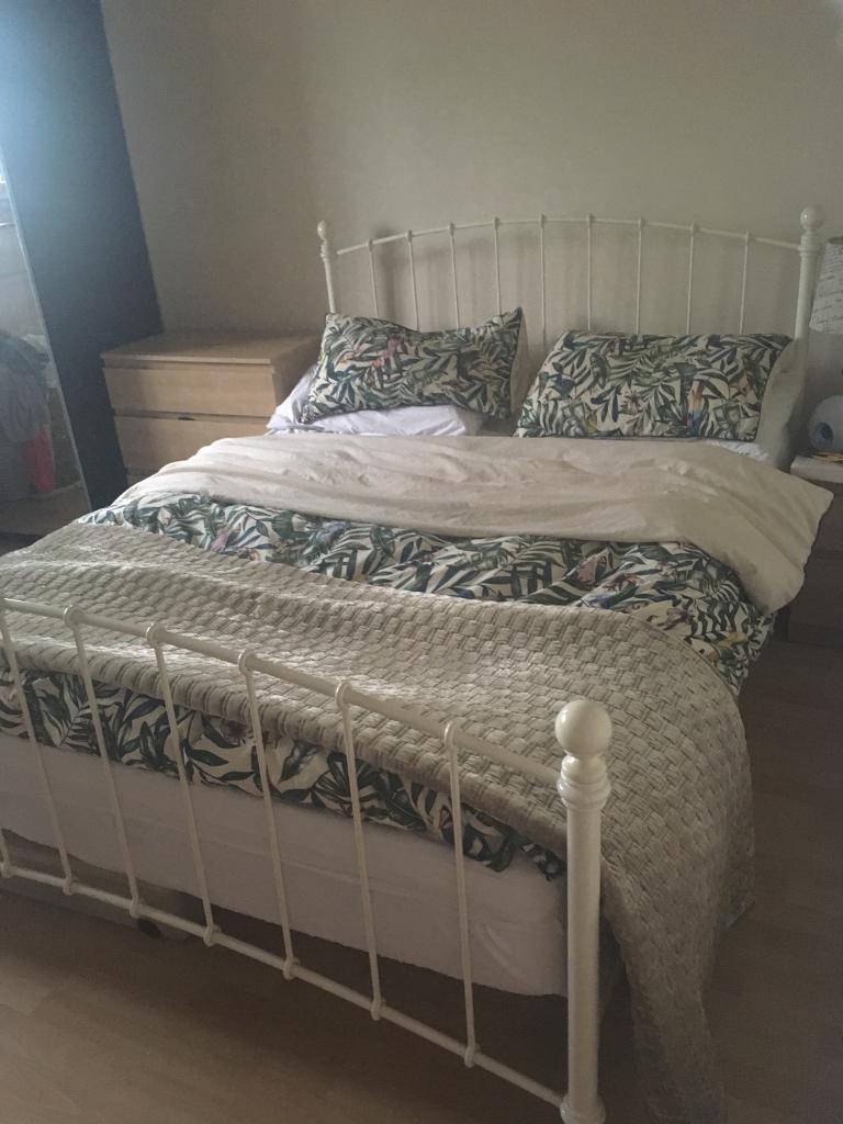 King size white metal bed frame in Oval, London Gumtree