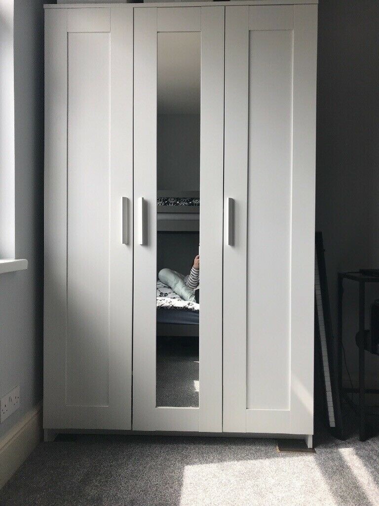 IKEA white BRIMNES triple wardrobe with mirror, CAN DELIVER in