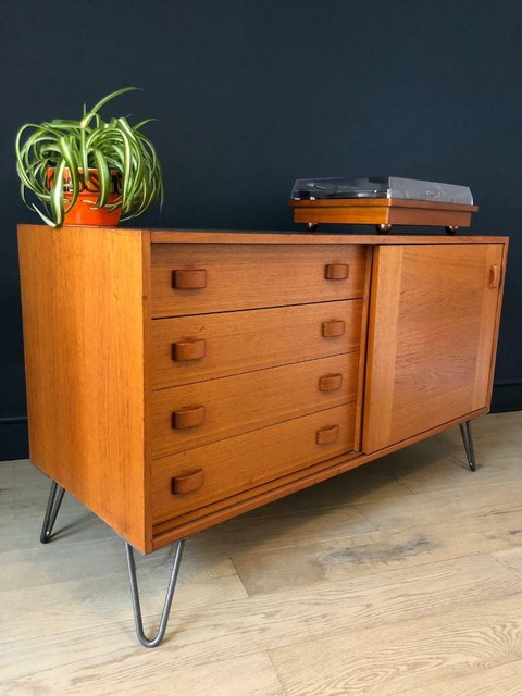 Mid Century Vintage Danish Small Sideboard Media Unit Record
