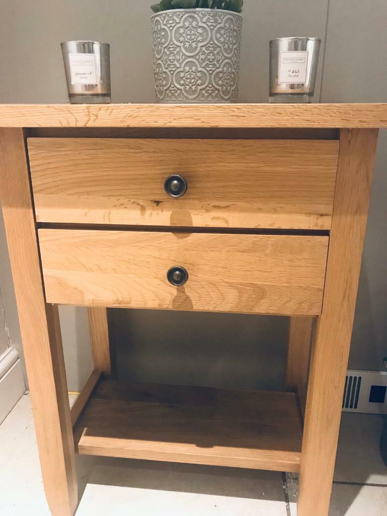 John Lewis High Quality Oak Side Table With 2 Drawers Shelf In