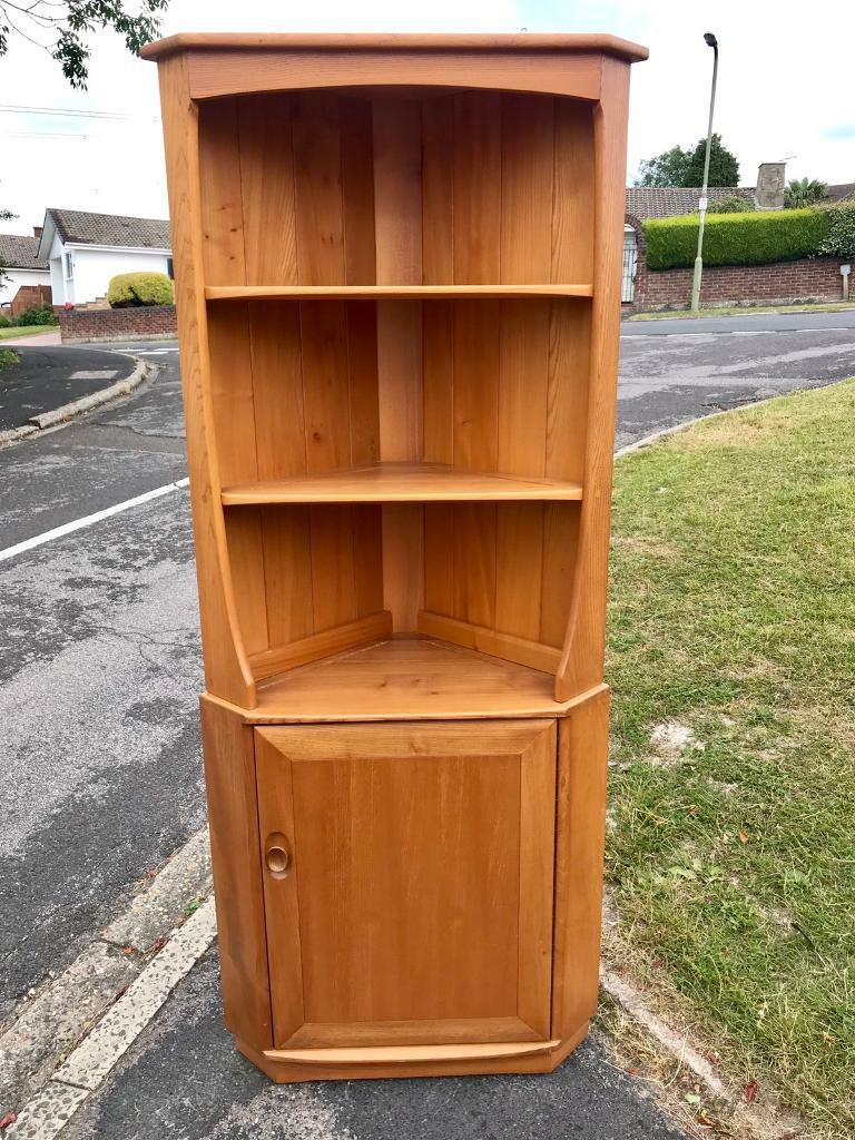 Beautiful Ercol Light Wood Corner Unit / Display Bookshelf