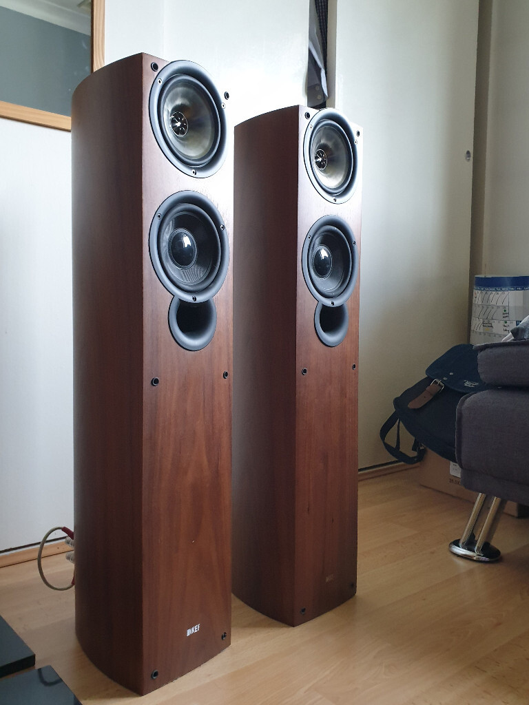 KEF IQ50 Floor Standing Speakers in Walnut with Granite Plinths in