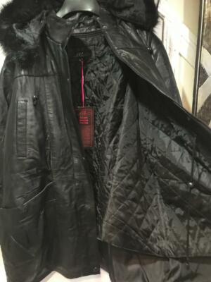 Pre-owned Midnight Velvet Women's Winter Church 100% Lambskin Leather Hooded Faux Fur Jacket Coat Plus 3xl In Black