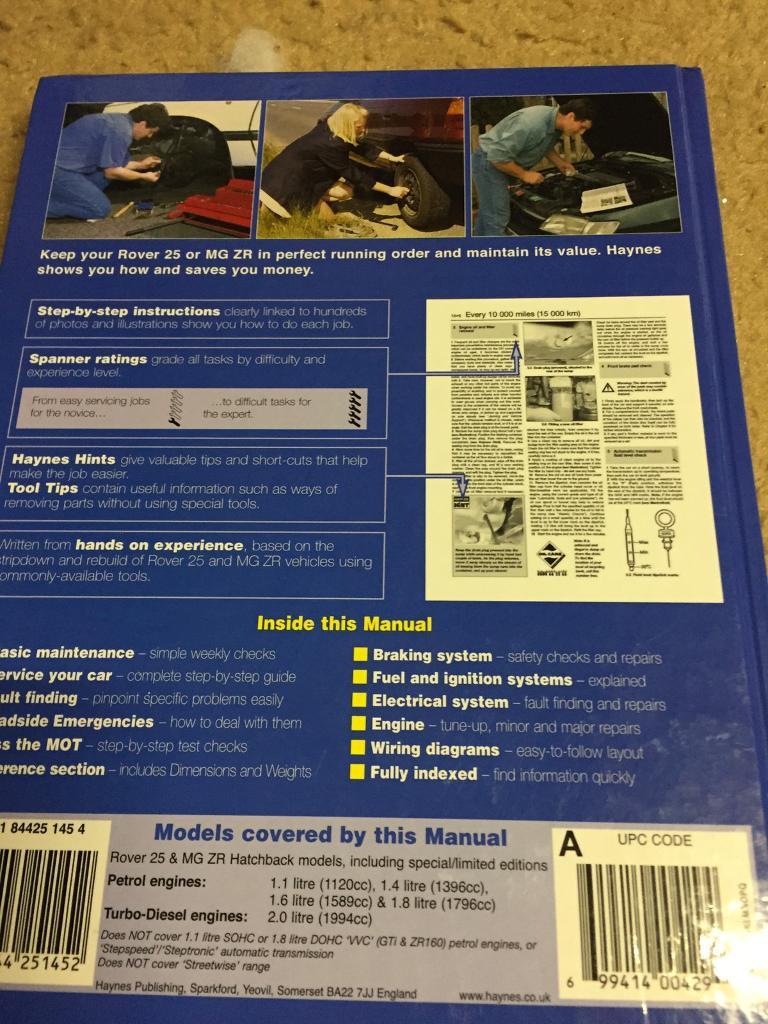 Haynes Rover 25/MG ZR owners manual