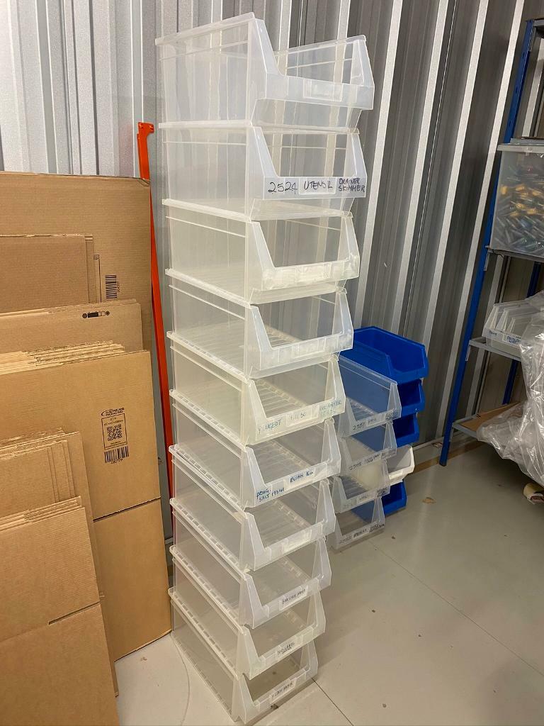 10 Medium Stacking Boxes, picking bins for warehouse, garage, shed