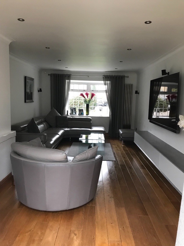 DFS Grey TwoTone ICONICA Corner Sofa, Swivel chair,Footstool in