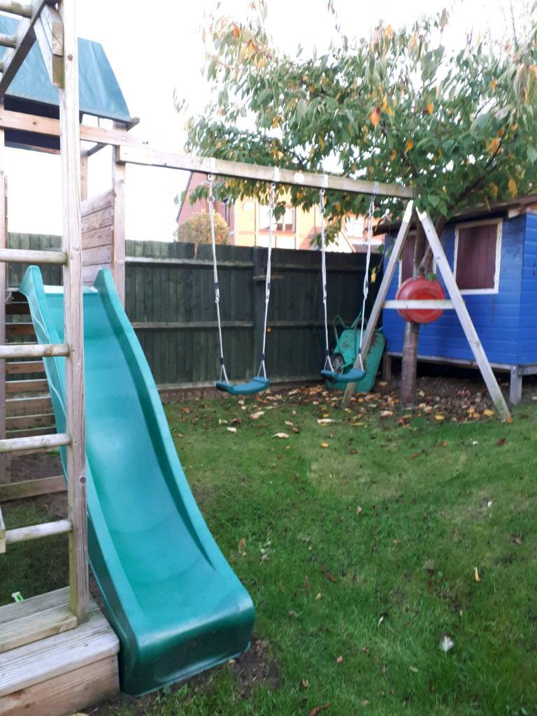 Double swing, slide, monkey bars and balance beam in Abbeymead
