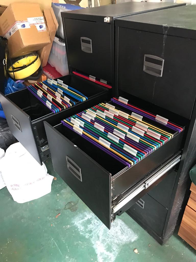 2 X lockable 4drawer filing with keys and A4 suspension files