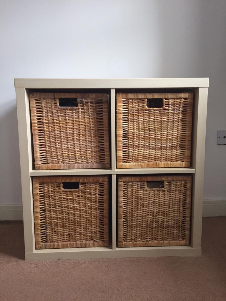 IKEA Expedit/Kallax 2x2 Shelving Unit & 4 wicker baskets in Bury