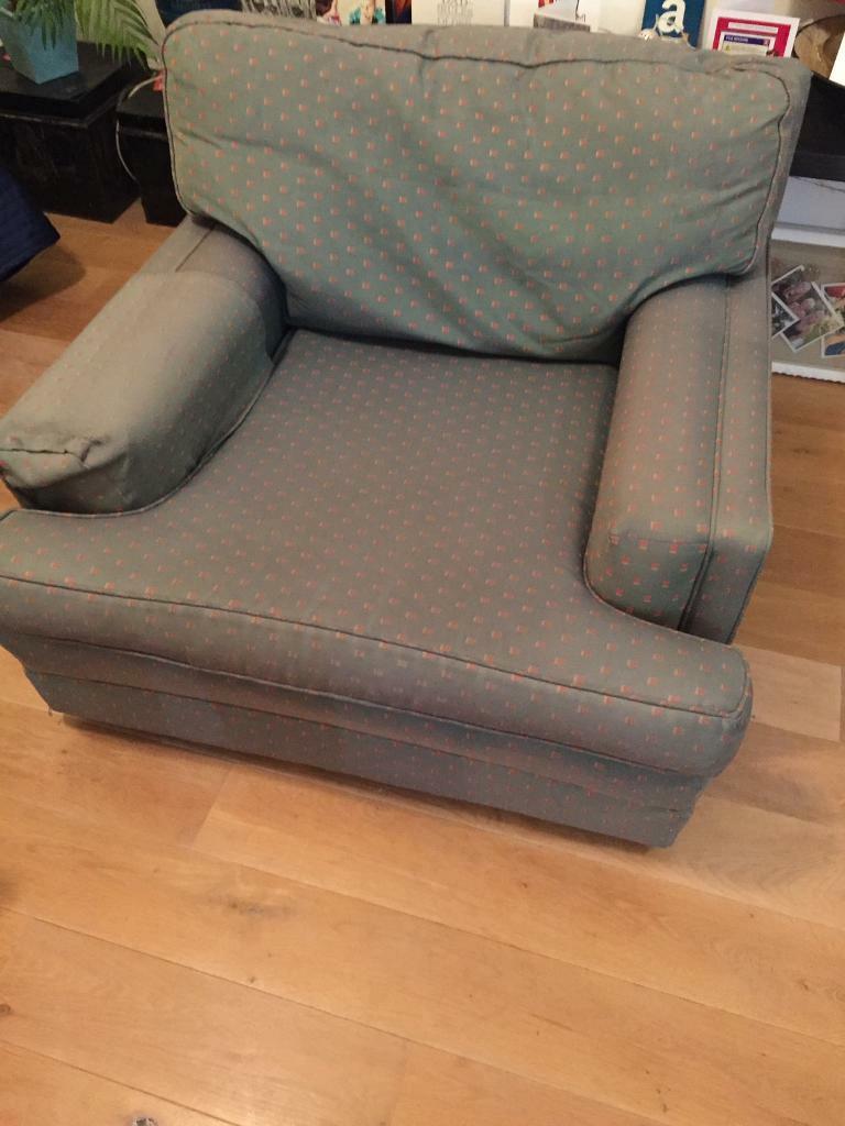 Fabulously comfy armchair solid wood frame silvery green 
