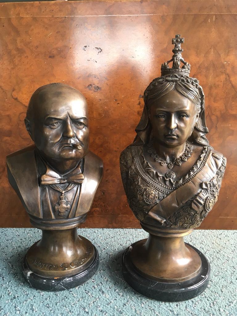 Winston Churchill and Queen Victoria bronze busts in Allestree