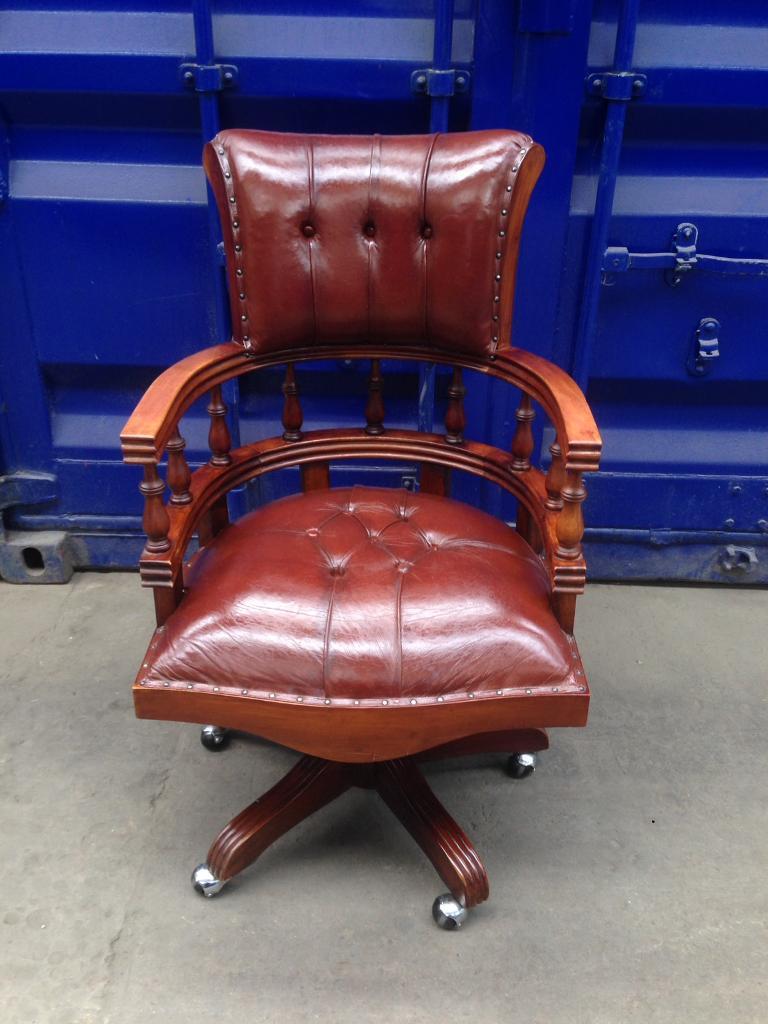 LARGE Chesterfield directors swivel office barber captains chair genuine leather antique in