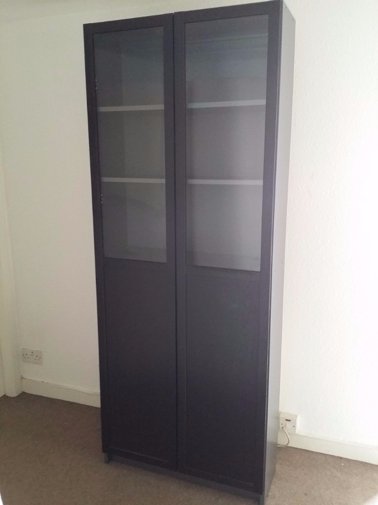 IKEA BILLY / OXBERG Bookcase with Panel/Glass Door Black/Brown and