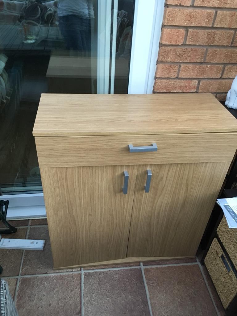 Collected/sold Oak effect mdf cupboard in Worcester, Worcestershire