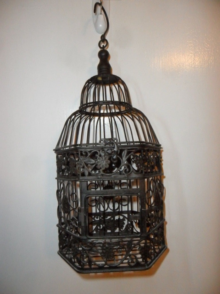 Vintage Dome Top Black Metal Hanging Birdcage - 13