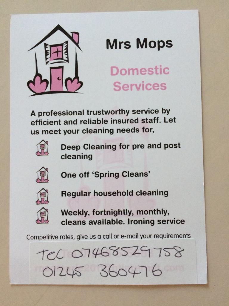 Mrs Mops Domestic Cleaning Services in Great Notley, Essex Gumtree