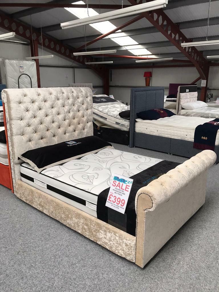 Stunning double sleigh bed with Crystal buttons and deluxe mattress