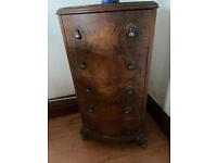 Tall antique chest of drawers , brass handles and parquetry front 