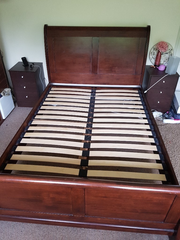 Wood 'Sleigh' Design Double Bed Frame (no mattress), Dark Brown in