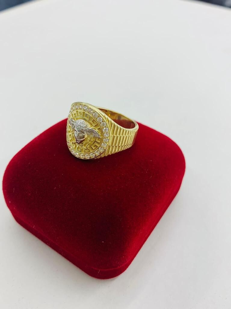 Pre-owned Isasjewelry 14k Yellow Gold Cz Medusa Band Statement Men's Ring Anillo De Medusa En Oro Real In White