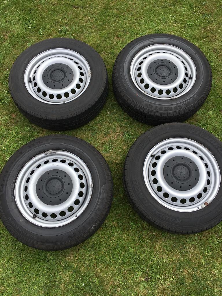 Set of 4 x 2014 VW Transporter T5 16” steel wheels and tyres in