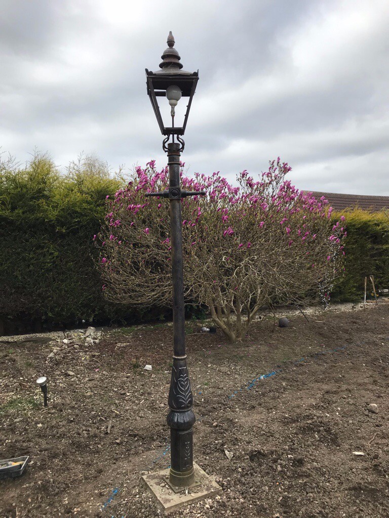 Large 3.1m Cast Iron Lamp Post with Copper Lantern, Reclaimed