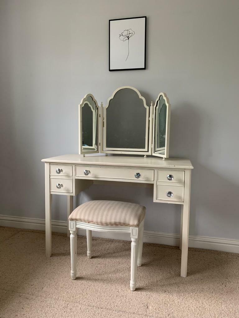 Shabby Chic Dressing Table Mirror Stool Cream In Wooburn